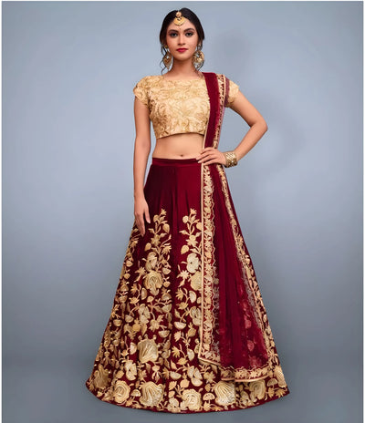 Premium Velvet Silk Lehenga Choli - Intricate Embroidery for Weddings