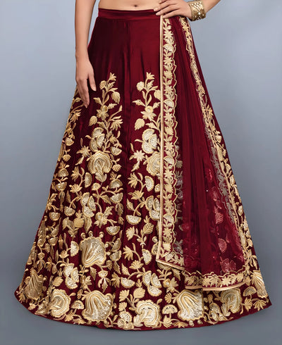 Premium Velvet Silk Lehenga Choli - Intricate Embroidery for Weddings
