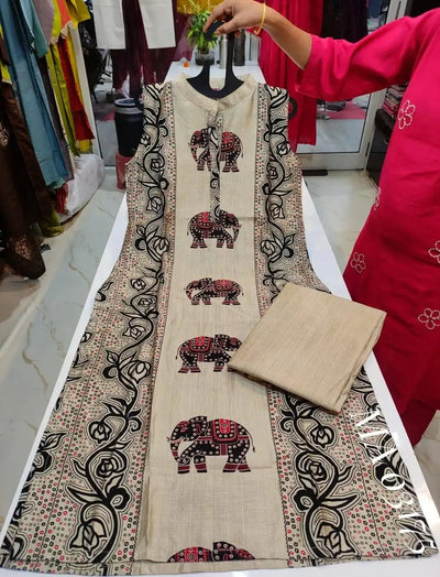 Premium Vertican Straight Kurti Pant Set - Elegant Elephant Print Festive Wear