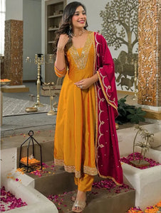 Premium Vichhitra Silk Kurta Pant Set - Elegant Embroidery Festive Wear