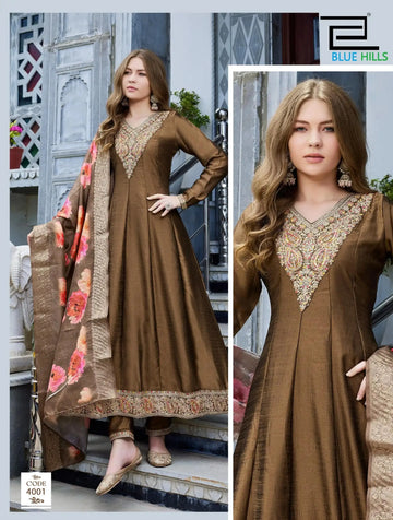 Premium Vichitra Silk Anarkali Suit Set - Heavy Festive Wear for Women