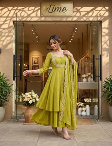 Premium Vichitra Silk Cape and Skirt Set - Elegant Festive Wear with Dupatta for Women