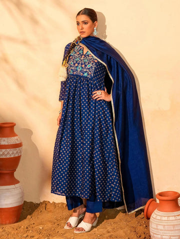 Premium Vichitra Silk Embroidered Kurti Pant Dupatta Set - Elegant Festive Wear for Women