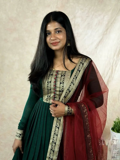 Premium Vichitra Silk Gowns for Women with Zari Border - Elegant Festive Wear