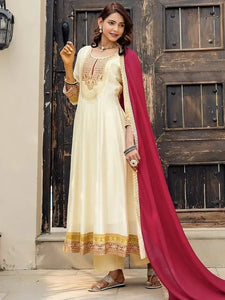 Premium Vichitra Silk Kurta Set - Elegant Embroidery Festive Wear for Women