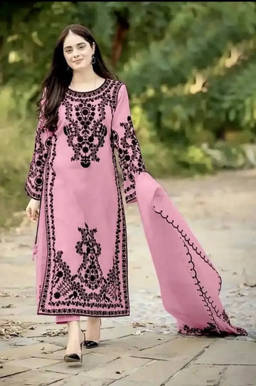 Premium Vichitra Silk Kurta Set with Heavy Embroidery for Women