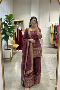 Premium Vichitra Silk Kurti Set - Festive Wear for Women