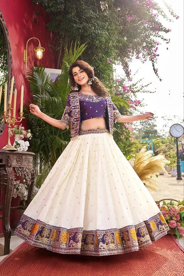 Premium Vichitra Silk Lehenga Choli - Heavy Embroidered Jacket Set for Women