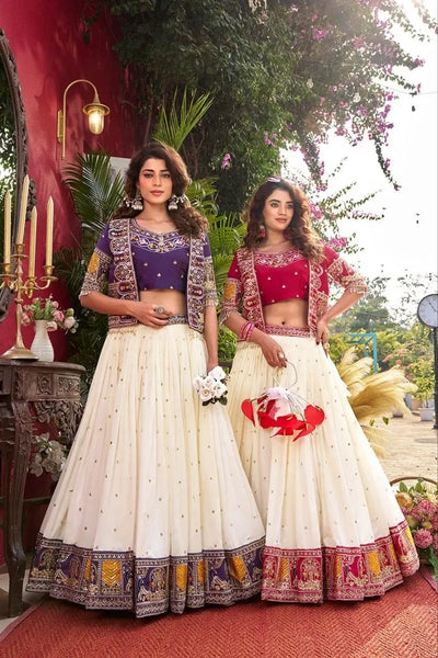 Premium Vichitra Silk Lehenga Choli - Heavy Embroidered Jacket Set for Women
