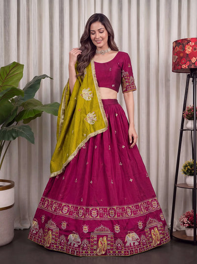 Premium Vichitra Silk Lehenga Choli with Vintage Embroidery for Navratri