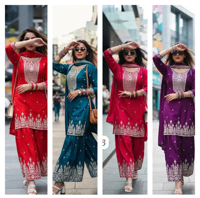 Premium Vichitra Silk Salwar Suit - Elegant Festive Wear Set
