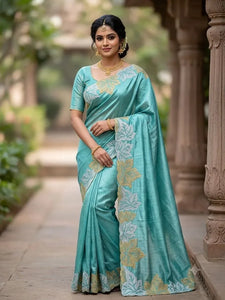 Premium Vichitra Silk Saree with Zari Embroidery & Cut Work Border for Festive Wear