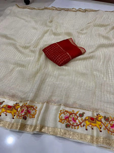 Premium Viscose Georgette Saree with Pichwai Print Border - Festive Wear