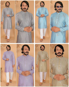 Premium Viscous Silk Kurta Pyjama - Heavy Embroidery for Men's Festive Wear