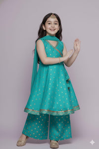 Printed Chanderi Silk Kids Sharara Set for Girls | Festive Wear