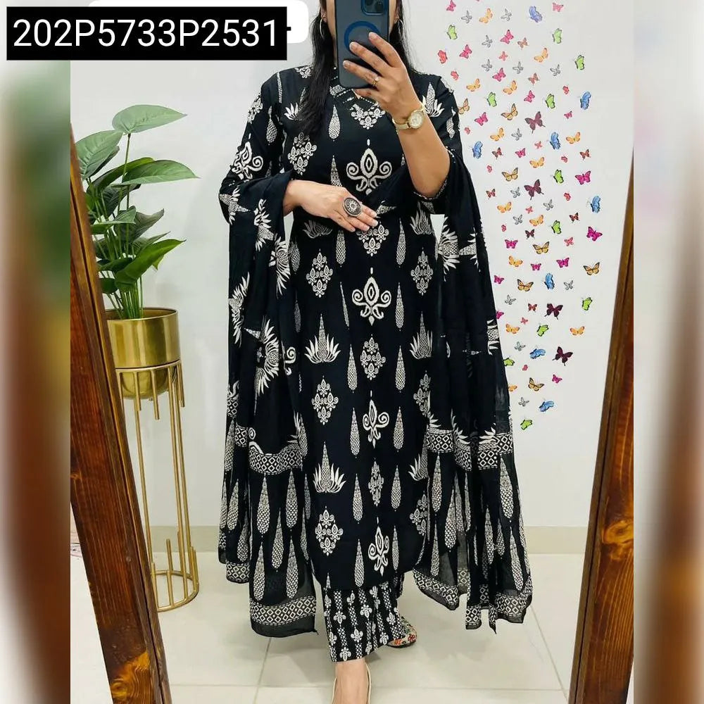 Printed Cotton Kurta Set with Sequence Work for Women