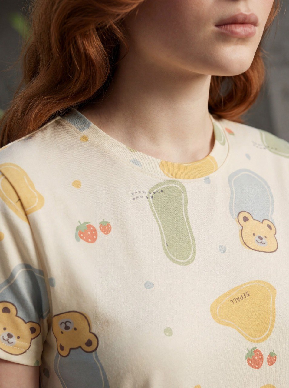 TRENDBUY Women's White Pastel Bunnies Printed Cotton Lycra Loungewear Set