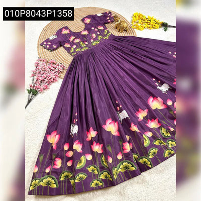 Pulmy Silk Printed Maggam Work Gown for Women | Party Wear