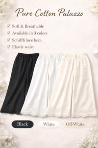 Pure Cotton Flare Palazzo Schiffli Lace Hem for Women | Casual & Everyday Wear