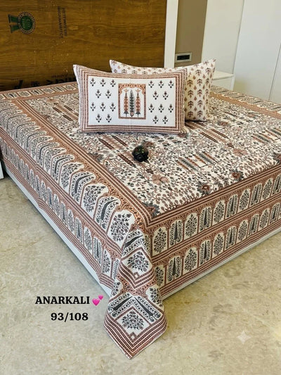 Pure Cotton Super King Bedsheet 108x108 - Pink Elephant Print with 2 Pillow Covers