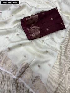 Buy Pure Dopa Russian Viscose Saree with Elephant Jacquard Weaving for Women | Festive & Ethnic Wear