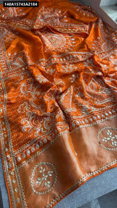 Buy Pure Gaji Silk Bandhej Saree for Women | Festive Orange Ethnic Wear Online