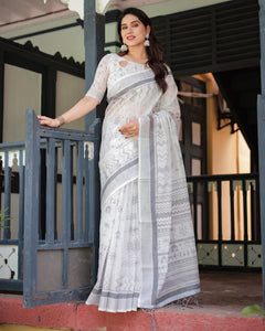 Pure Linen Saree with Tassels Women's | Elegant Daywear & Office by MINIMAL