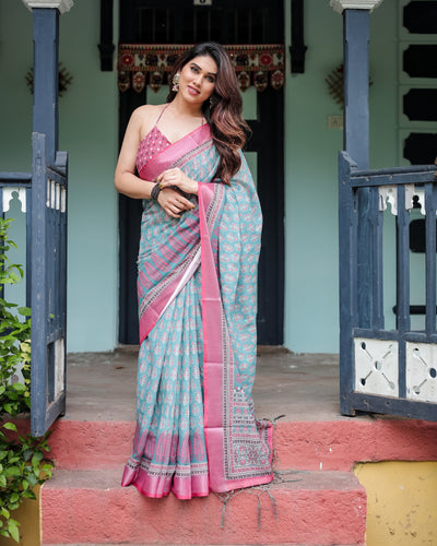 Pure Linen Saree with Tassels Women's | Festive & Casual Wear