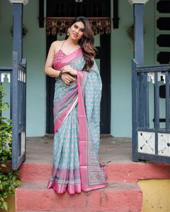Pure Linen Saree with Tassels Women's | Festive & Casual Wear