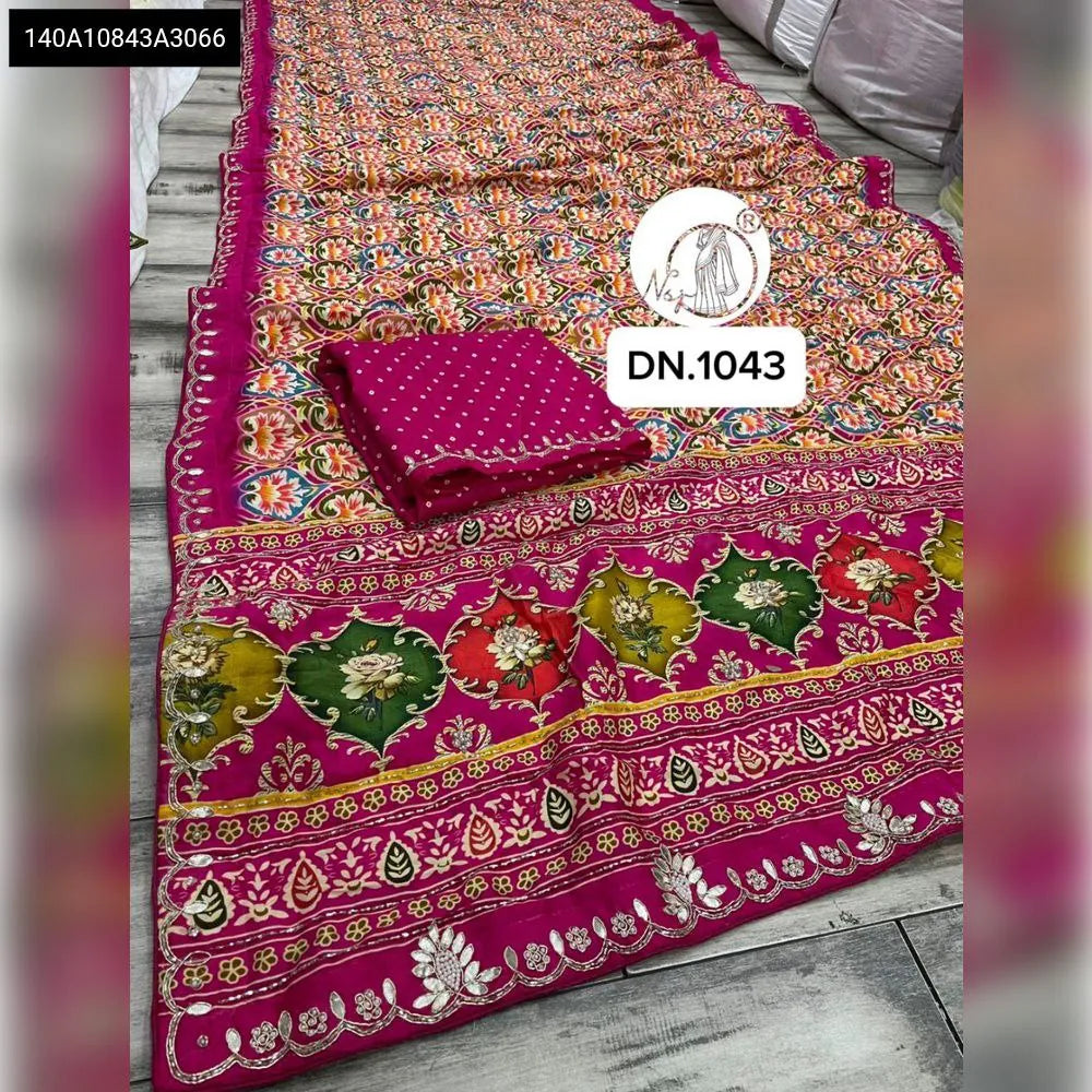Magenta Pure Modal Silk Saree with Gotta Patti work and matching blouse piece