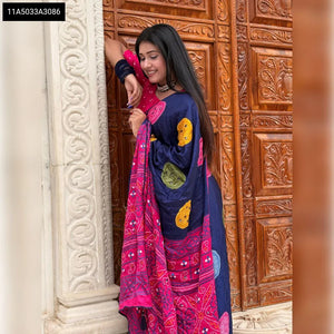 Pure Moss Bandhani Saree for Women with Elegant Mirror Work | Shop Ethnic Wear Online