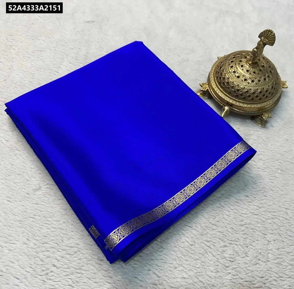 TRENDBUY Pure Viscose Silk Saree in Royal Blue, folded with fancy border