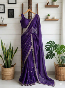 Purple Aura Sparkling Georgette Saree for Women | Festive & Party Wear