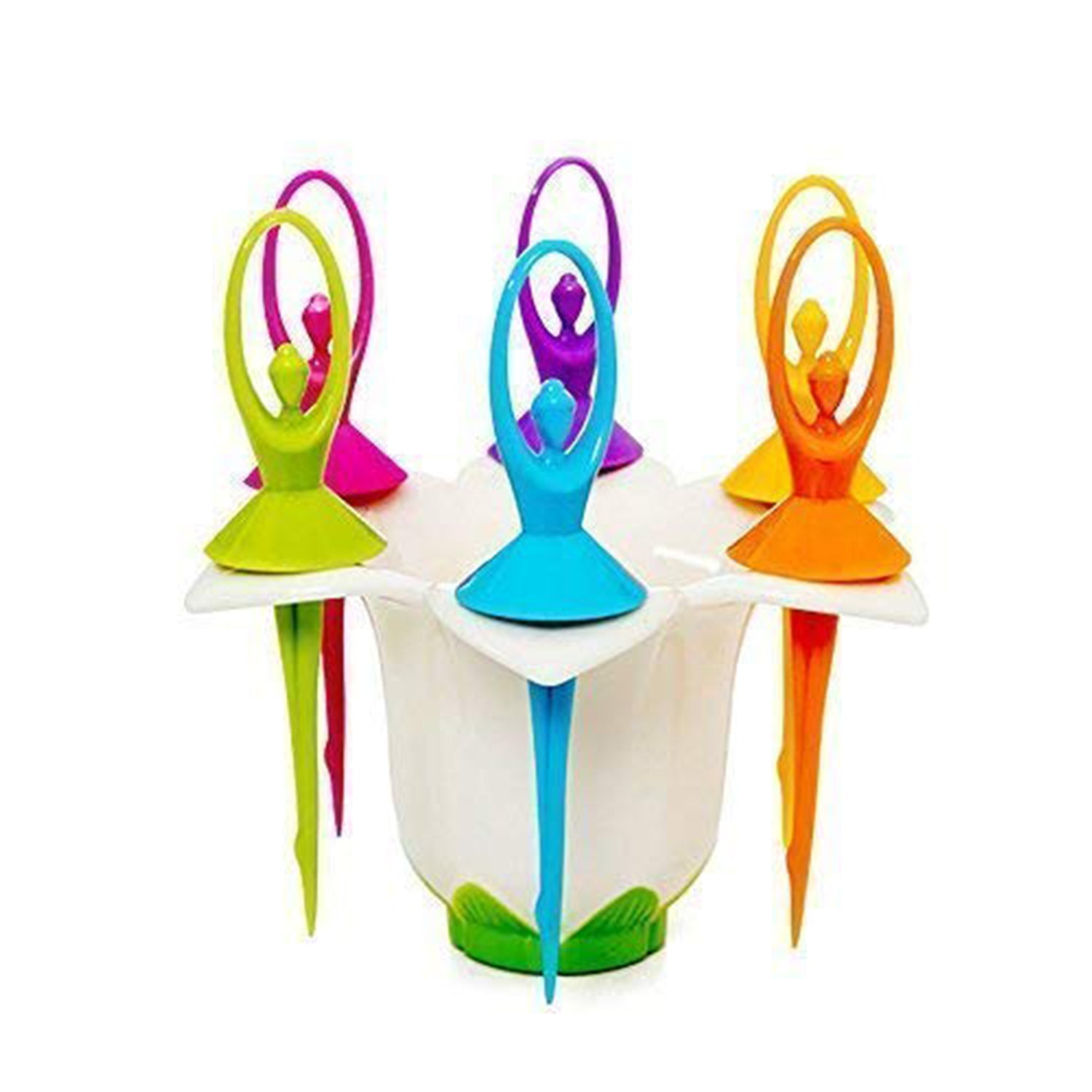 2046 Dancing Doll Fruit Fork Cutlery Set With Stand Set Of 6. - TREND BUY