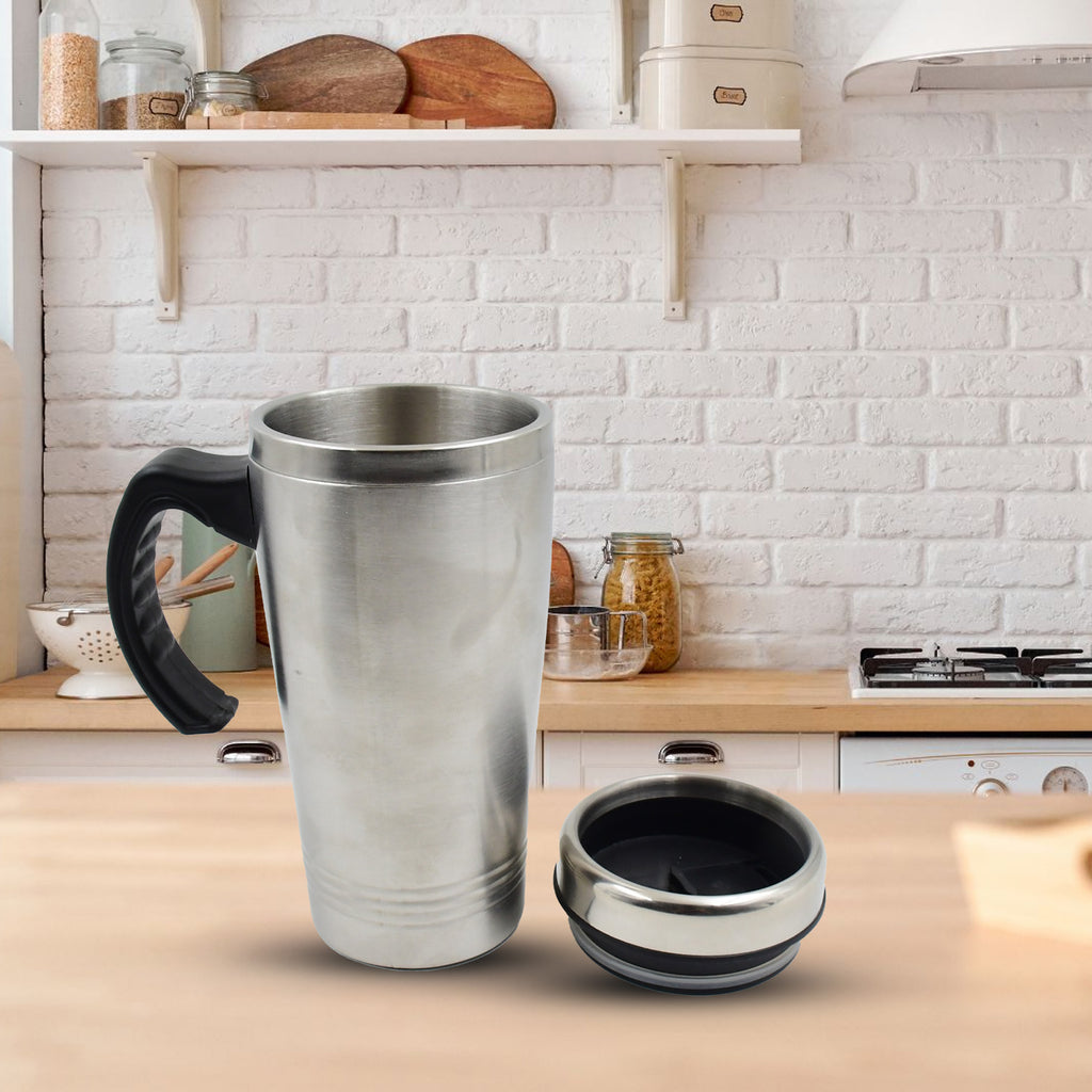 Close-up of the ergonomic matte black handle attached to the sleek metallic body