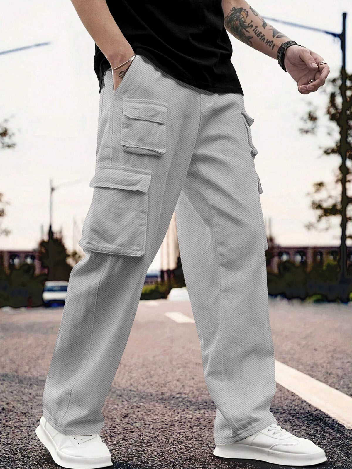 Oversize Cargo Trouser Pants for Men light grey 36