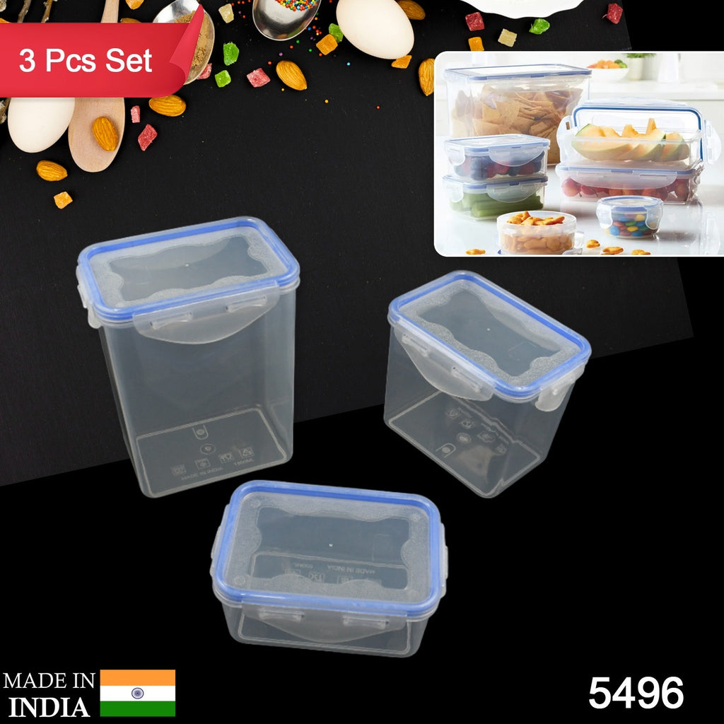 Transparent 3-piece food grade plastic kitchen storage container set with air seal lock lids for organized groceries.