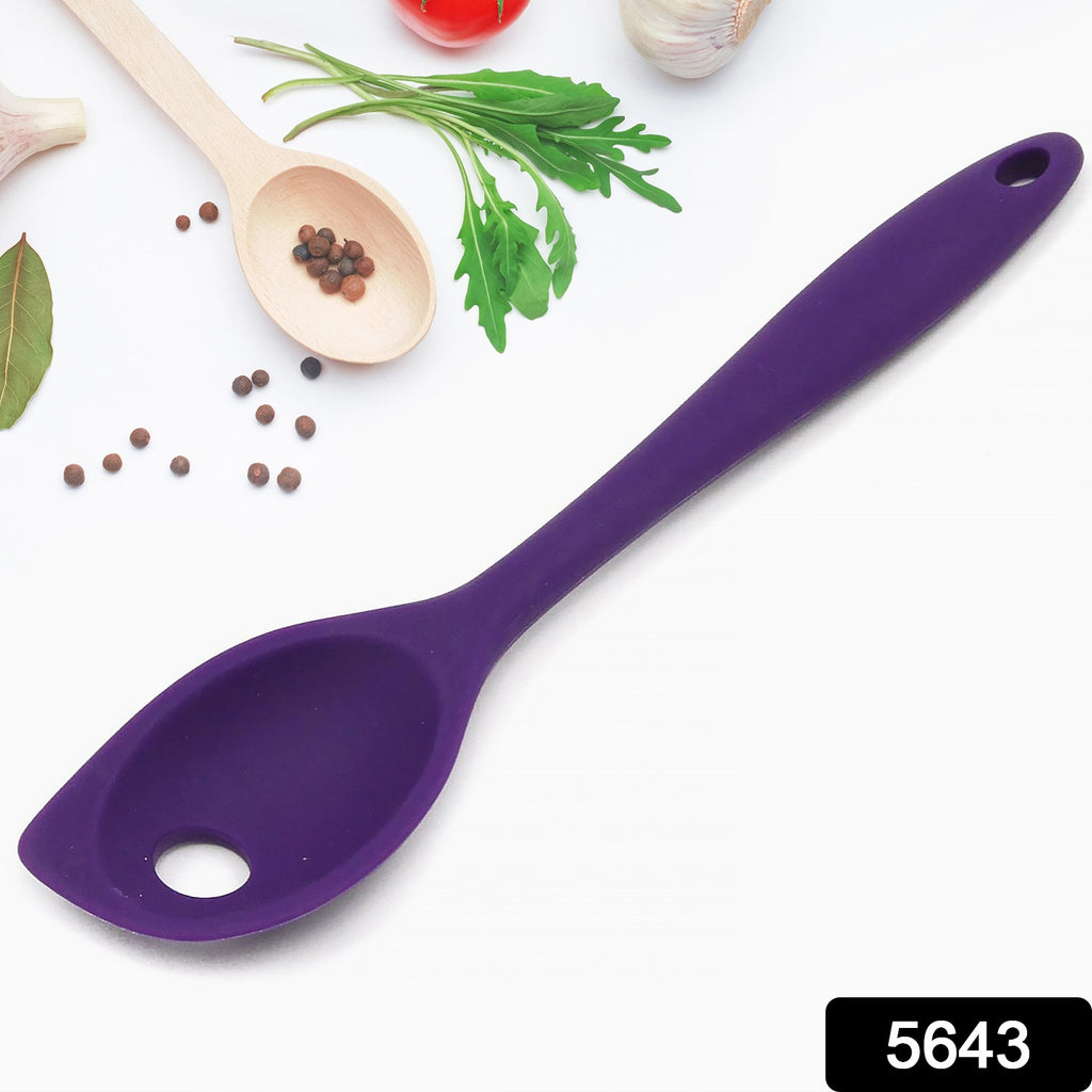 Blue silicone heat-resistant non-stick stainer spoon for kitchen cooking & mixing.