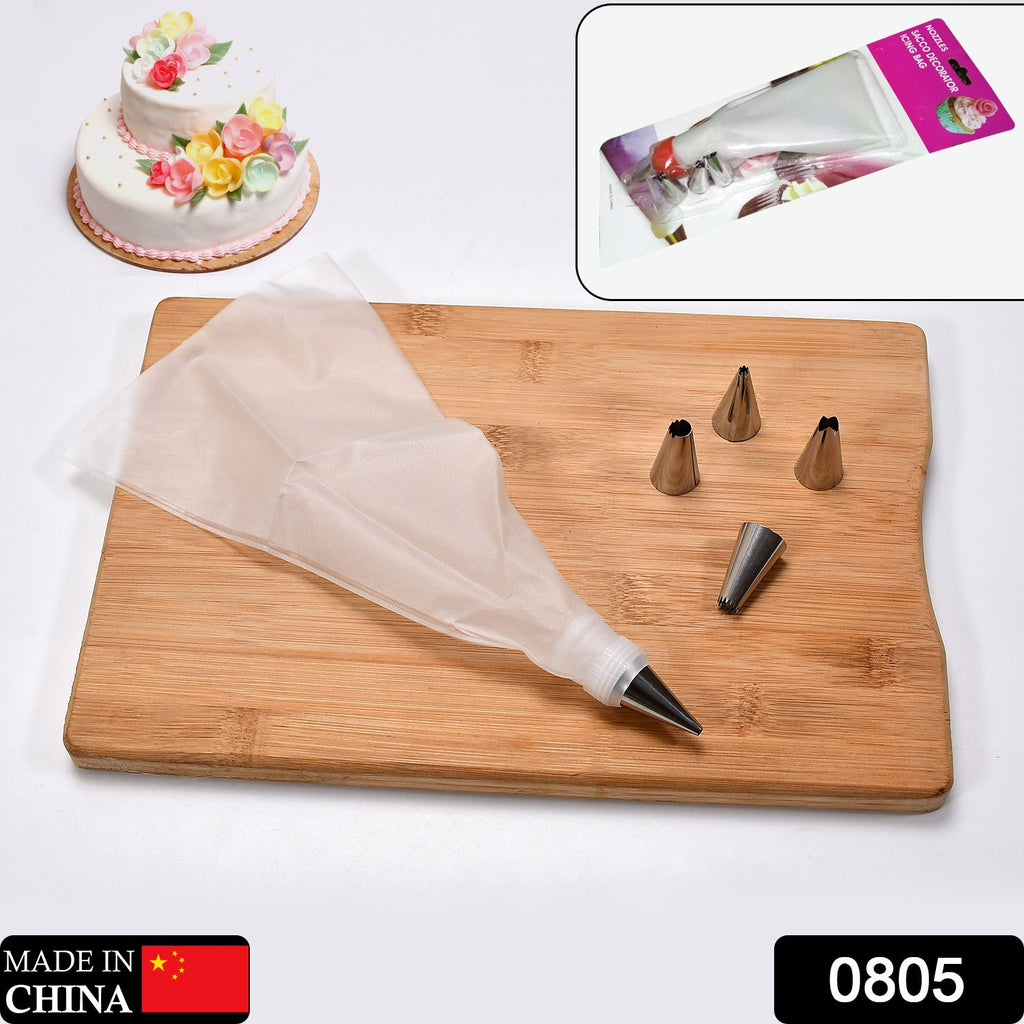 Assorted stainless steel cake decorating nozzles, piping bag, and coupler for piping cream frosting