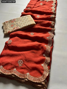 Rangoli Crush Silk Embroidered Saree for Women | Festive & Party Wear