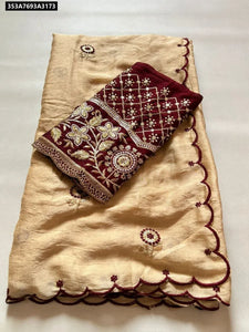 Rangoli Crush Silk Embroidered Saree for Women | Festive Wear