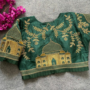 Readymade Fentam Silk Blouse with Taj Mahal Embroidery for Women | Festive Wear