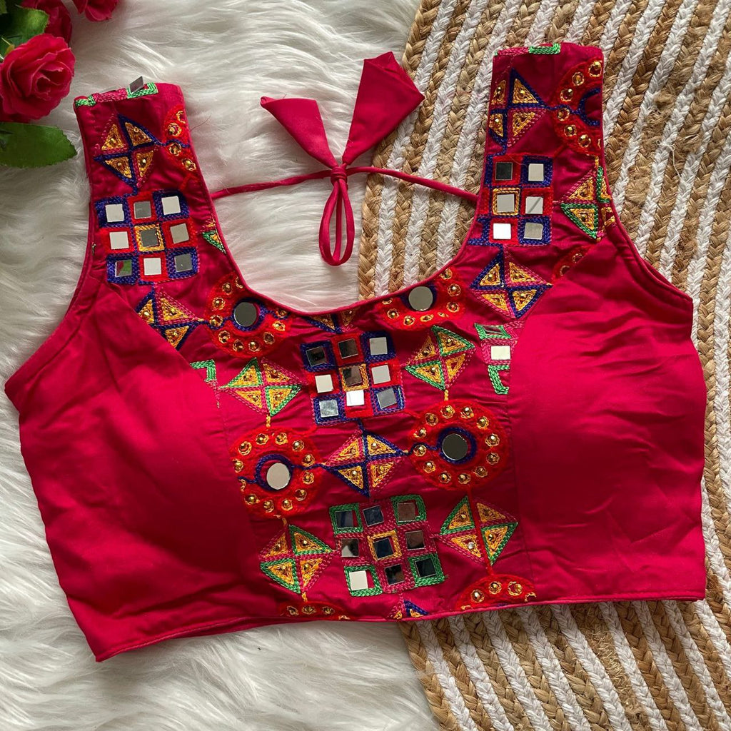 TRENDBUY Rani Pink Readymade Mirror Work Blouse for Women