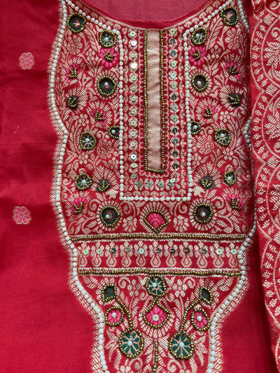 Red Banarasi Handwork Suit Set for Women | Wedding & Festive
