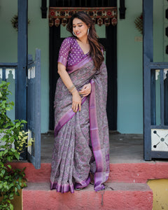 Regal Purple Pure Linen Saree for Women | Festive & Elegant Occasions