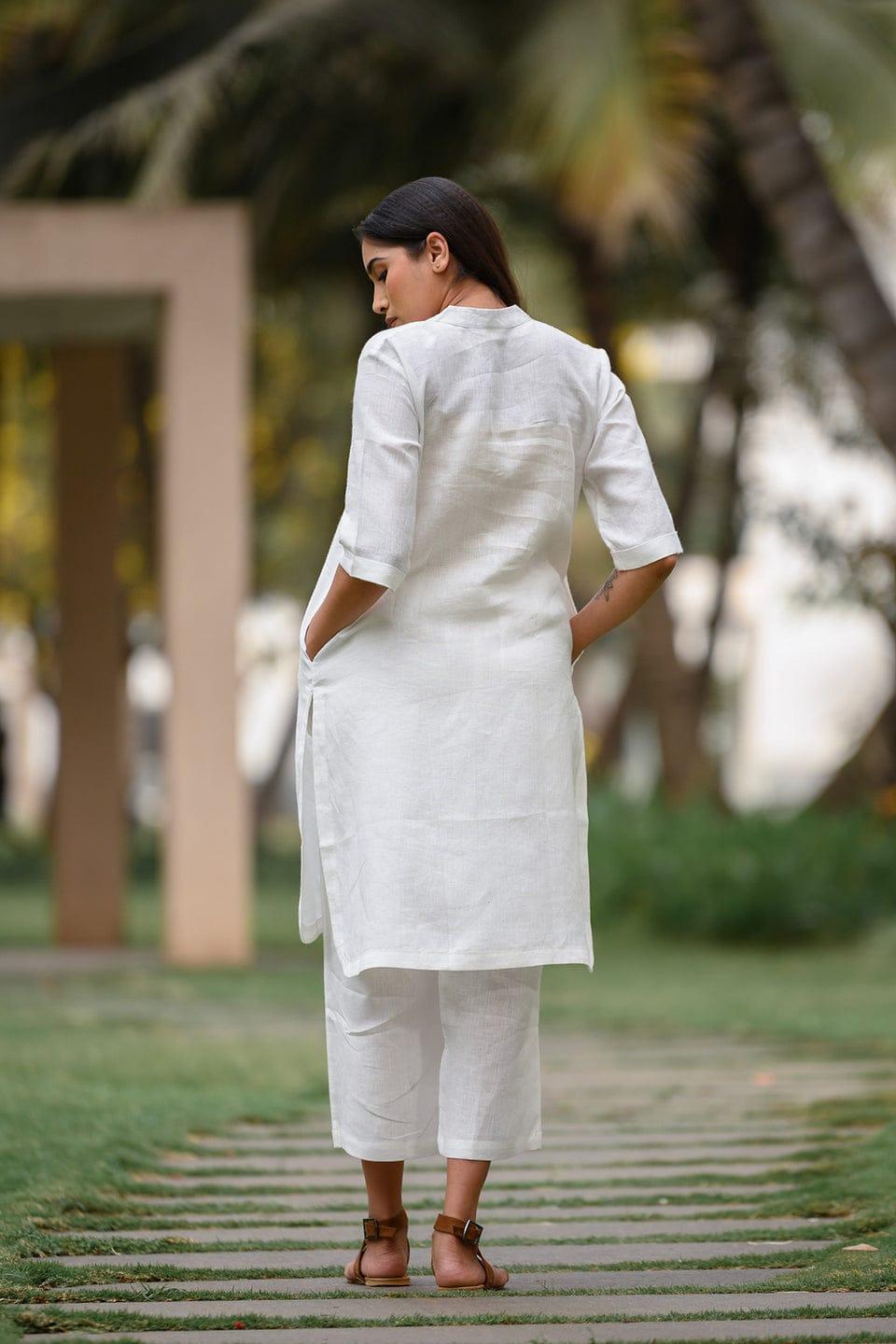 TrendBuy White A-Line Kurti Palazzo Co-Ord Set - TREND BUY