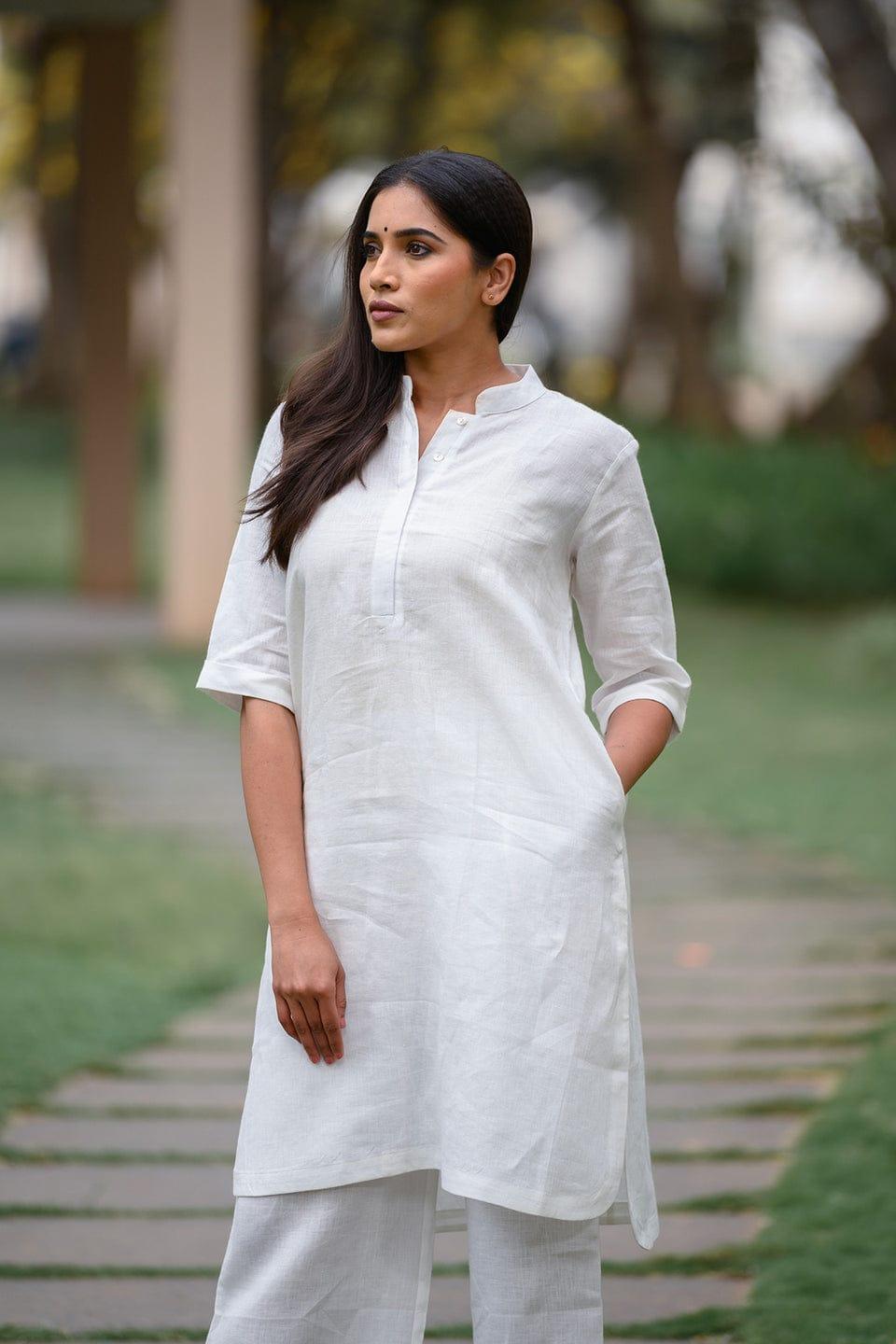 TrendBuy White A-Line Kurti Palazzo Co-Ord Set - TREND BUY