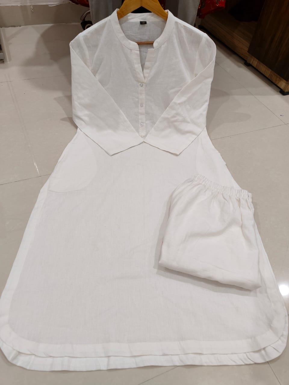 TrendBuy White A-Line Kurti Palazzo Co-Ord Set - TREND BUY