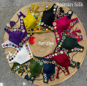 Roman Silk Blouse Sabyasachi-Inspired Mirror Work for Women | Festive Wear