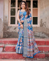 Royal Blue Banarasi Silk Saree for Women | Digital Print Floral